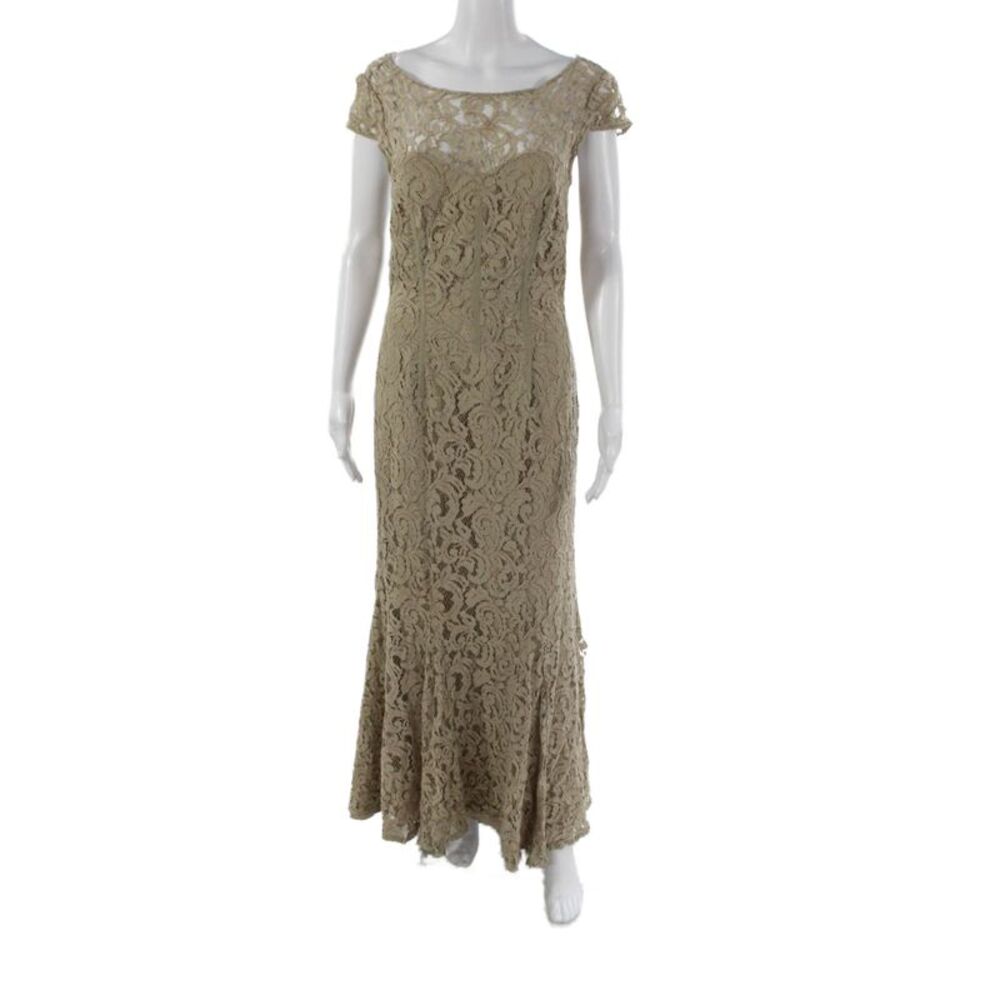 Monique Lhuillier Womens Mermaid Beige Boatneck Zip Dress Size 8